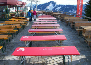 Tischdesign für Bierzeltgarnituren Festzeltgarnituren Skibar Apres Ski Schirmbar